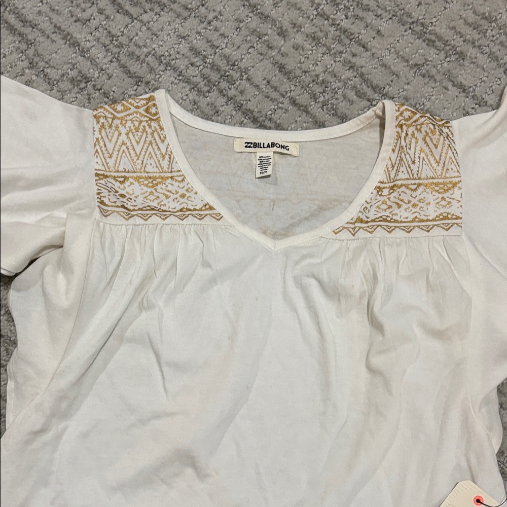 Billabong White Top with Gold Embroidered Yoke